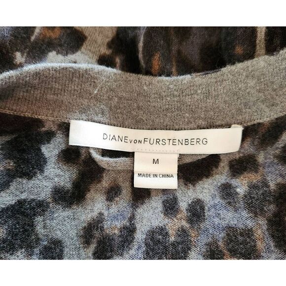 Diane Von Furstenberg Leopard Print Wool Blend Long Button Front Cardigan Size M - Picture 5 of 7